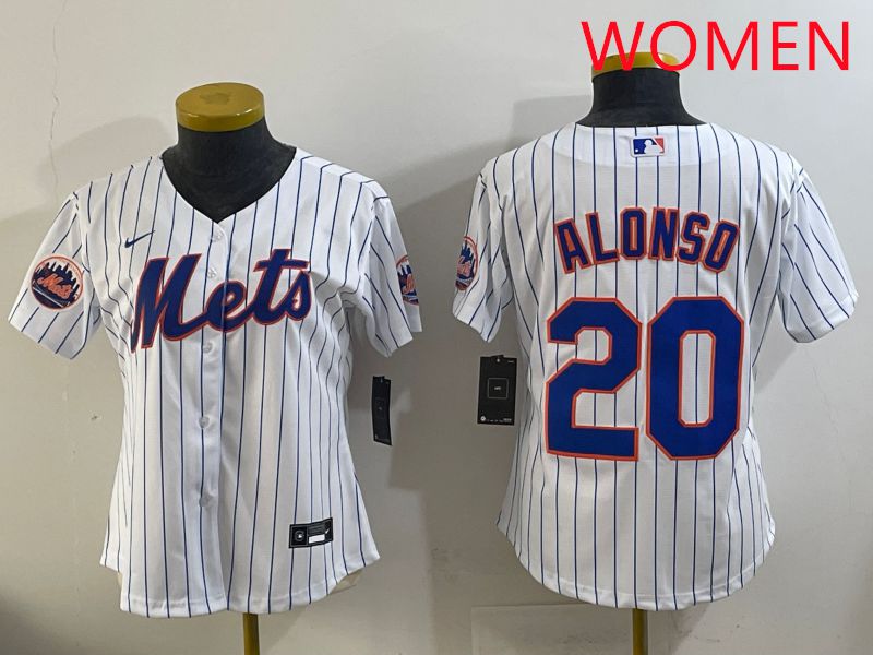Women New York Mets #20 Alonso White Stripe Game 2025 Nike MLB Jersey style 4->women mlb jersey->Women Jersey